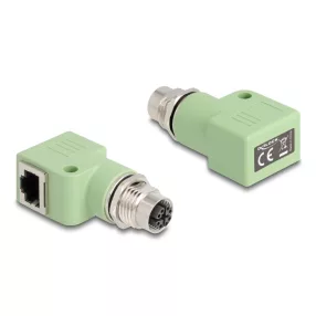   Delock M12 X-kódolt adapter 8 tűs anya - RJ45 anya Cat.5e beszerelő mélyedéssel, 90 -ban hajlított, zöld színű (DL-60684)