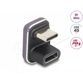   Delock USB-C  adapter 180 -os szögben 40 Gb/s PD 3.1 240 W dugasz-alakú U-alakú 8K 60 Hz fém (DL-60737)