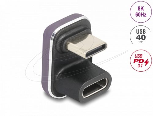 Delock USB-C  adapter 180 -os szögben 40 Gb/s PD 3.1 240 W dugasz-alakú U-alakú 8K 60 Hz fém