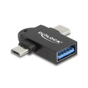   Delock Adapter USB 10 Gbps 2 az 1-ben A-típusú USB anya - USB Type-C  apa + Mikro-B USB apa OTG (DL-60739)