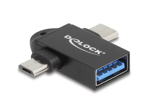 Delock Adapter USB 10 Gbps 2 az 1-ben A-típusú USB anya - USB Type-C  apa + Mikro-B USB apa OTG (DL-60739)