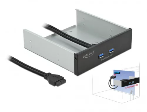 Delock 5.25  front panel 2 x SuperSpeed USB (USB 3.2 Gen 1) A-típusú porttal (DL-61005)
