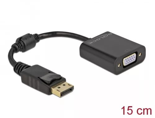 Delock Adapter DisplayPort 1.2-dugós csatlakozó-VGA-csatlakozóhüvely passzív fekete (DL-61006)