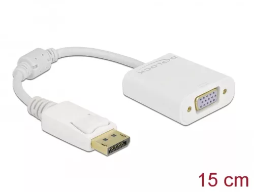Delock Adapter DisplayPort 1.2-dugós csatlakozó-VGA-csatlakozóhüvely passzív fehér (DL-61007)