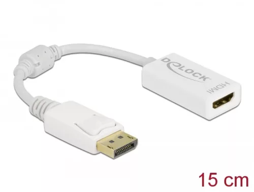 Delock Adapter DisplayPort 1.1-dugós csatlakozó-HDMI-csatlakozóhüvely passzív fehér (DL-61015)