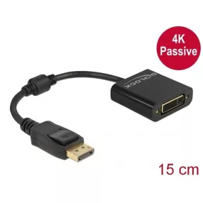   Delock Adapter DisplayPort 1.2-dugós csatlakozó -DVI-csatlakozóhüvely 4K passzív fekete (DL-61023)