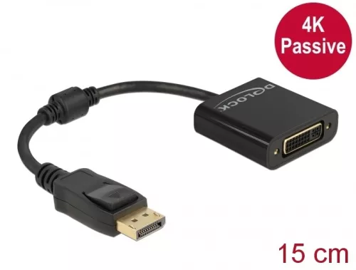 Delock Adapter DisplayPort 1.2-dugós csatlakozó -DVI-csatlakozóhüvely 4K passzív fekete (DL-61023)