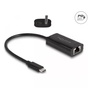  Delock Szürke USB Type-C  adapter tápellátó portos Gigabit LAN-hez 100 watt (DL-61026)
