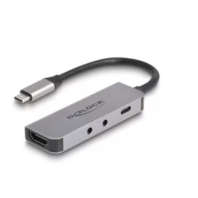   Delock USB Type-C  adapter - HDMI 4K 60 Hz és fejhallgató, valamint mikrofonhoz port + USB Type-C  csatlakozó PD 95 W (DL-61064)
