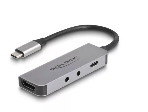 Delock USB Type-C  adapter - HDMI 4K 60 Hz és fejhallgató, valamint mikrofonhoz port + USB Type-C  csatlakozó PD 95 W (DL-61064)