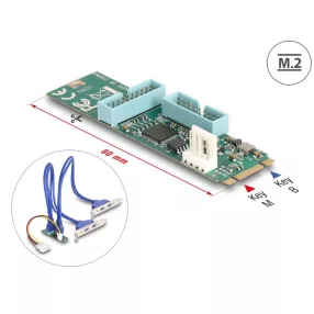   Delock Átalakító, M.2 aljzat B+M nyílással, csatlakozódugó - 4 x USB 5 Gbps A-típusú hüvely 50 cm hosszú kábellel (DL-61066)