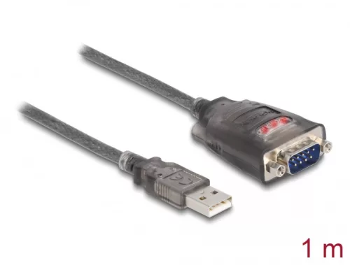 Delock Adapter A-típusú USB 2.0 - 1 x soros RS-232 D-Sub 9 tus apa LED-del 1m (DL-61400)
