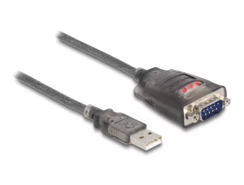 Delock Adapter A-típusú USB 2.0 - 1 x soros RS-232 D-Sub 9 tűs apa anyacsavarokkal, 3 db. LED-del 0,2 m (DL-61412)