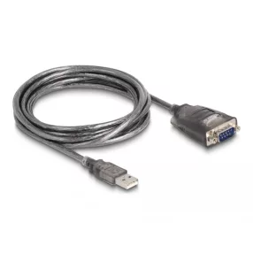   Delock Adapter A-típusú USB 2.0 - 1 x soros RS-232 D-Sub 9 tűs apa anyacsavarokkal, 3 db. LED-del 3 m (DL-61548)