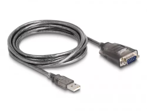 Delock Adapter A-típusú USB 2.0 - 1 x soros RS-232 D-Sub 9 tűs apa anyacsavarokkal, 3 db. LED-del 3 m (DL-61548)