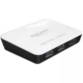   Delock HUB USB 3.0 3 port + 1 port Gigabit LAN 10/100/1000 Mb/s, fehér-fekete (DL-62431)