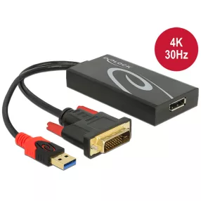   Delock Adapter DVI-dugós csatlakozó > Displayport 1.2-csatlakozóhüvely fekete (DL-62596)