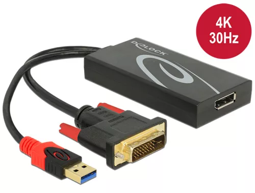 Delock Adapter DVI-dugós csatlakozó > Displayport 1.2-csatlakozóhüvely fekete (DL-62596)