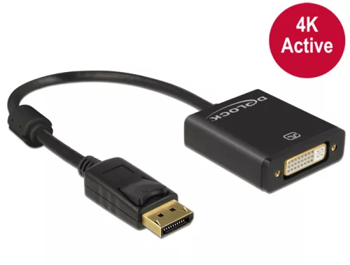 Delock Adapter Displayport 1.2-dugós csatlakozó > DVI-csatlakozóhüvely 4K aktív fekete (DL-62599)