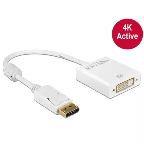   Delock Adapter Displayport 1.2-dugós csatlakozó > DVI-csatlakozóhüvely 4K aktív, fehér (DL-62600)
