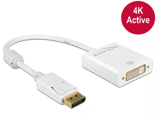Delock Adapter Displayport 1.2-dugós csatlakozó > DVI-csatlakozóhüvely 4K aktív, fehér (DL-62600)