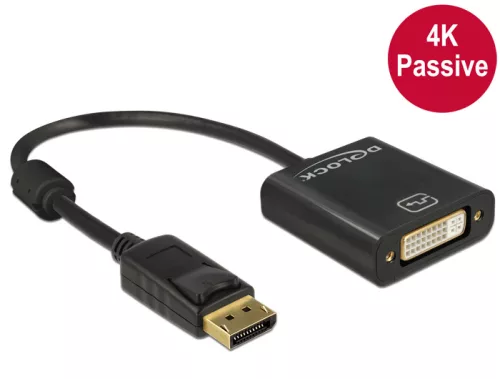 Delock Adapter Displayport 1.2-dugós csatlakozó > DVI-csatlakozóhüvely 4K passzív, fekete (DL-62601)