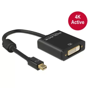  Delock Adapter mini Displayport 1.2-dugós csatlakozó > DVI-csatlakozóhüvely 4K aktív, fekete (DL-62603)