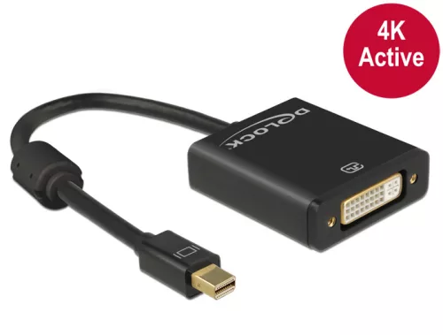 Delock Adapter mini Displayport 1.2-dugós csatlakozó > DVI-csatlakozóhüvely 4K aktív, fekete (DL-62603)