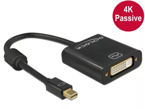 Delock Adapter mini Displayport 1.2-dugós csatlakozó > DVI-csatlakozóhüvely 4K passzív, fekete (DL-62605)