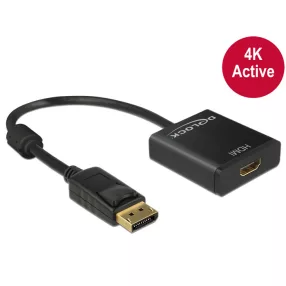   Delock Adapter Displayport 1.2-dugós csatlakozó > HDMI-csatlakozóhüvely 4K aktív, 20cm, fekete (DL-62607)