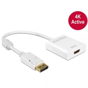   Delock Adapter Displayport 1.2-dugós csatlakozó > HDMI-csatlakozóhüvely 4K aktív, 20cm, fehér (DL-62608)