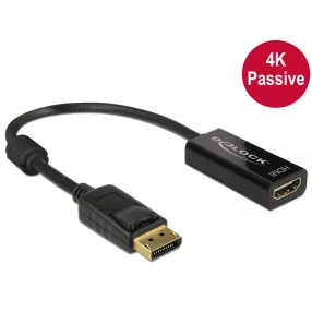   Delock Adapter Displayport 1.2-dugós csatlakozó > HDMI-csatlakozóhüvely 4K passzív, 20cm, fekete (DL-62609)