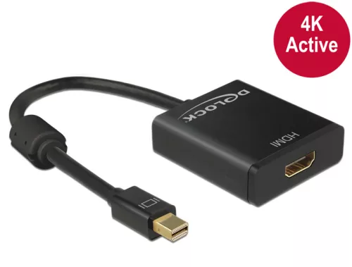 Delock Adapter mini Displayport 1.2-dugós csatlakozó > HDMI-csatlakozóhüvely 4K aktív, 20cm, fekete (DL-62611)