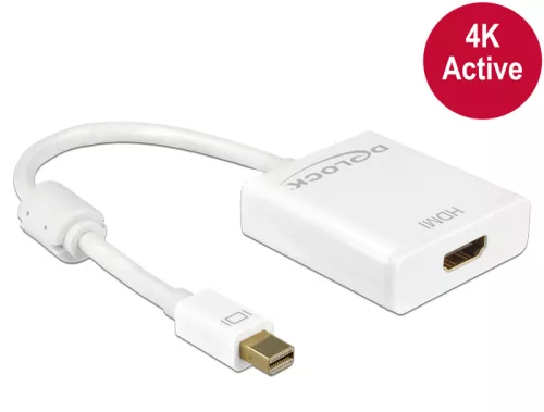 Delock Adapter mini Displayport 1.2-dugós csatlakozó > HDMI-csatlakozóhüvely 4K aktív, 20cm, fehér (DL-62612)