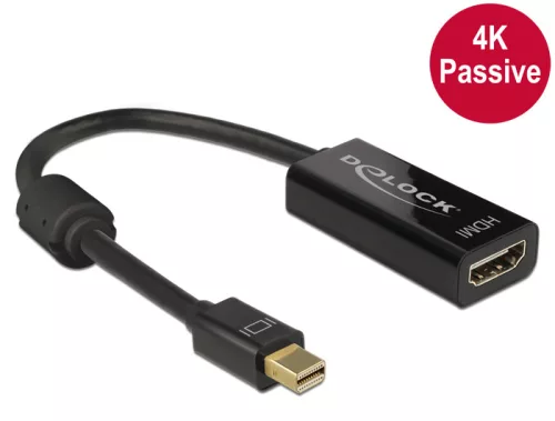 Delock Adapter mini Displayport 1.2-dugós csatlakozó > HDMI-csatlakozóhüvely 4K passzív,20cm, fekete (DL-62613)