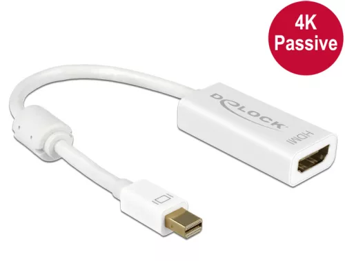 Delock Adapter mini Displayport 1.2-dugós csatlakozó > HDMI-csatlakozóhüvely 4K passzív, 20cm, fehér (DL-62614)