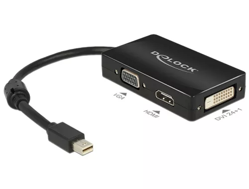 Delock Adapter mini Displayport 1.1-dugós csatlakozó > VGA / HDMI / DVI passzív fekete (DL-62631)