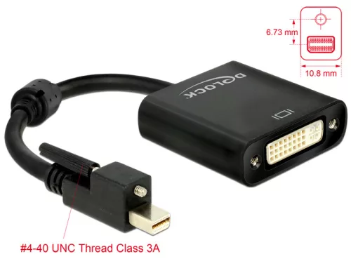 Delock Adapter mini Displayport 1.2-dugós csatlakozó csavarral > DVI-csatlakozóhüvely 4K aktív feket (DL-62639)