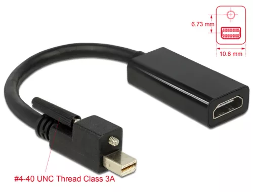 Delock Adapter mini Displayport 1.2-dugós csatlakozó csavarral > HDMI-csatlakozóhüvely 4K aktív feke (DL-62640)