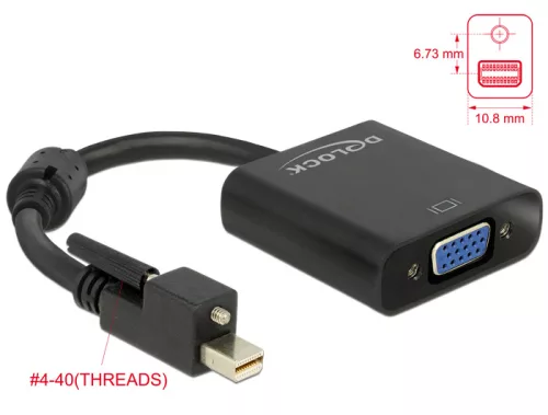 Delock Adapter mini Displayport 1.2-dugós csatlakozó csavarral > VGA-csatlakozóhüvely fekete (DL-62641)