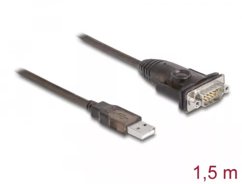 Delock Adapter A-típusú USB 2.0 - 1 x soros RS-232 D-Sub 9 tűs apa anyacsavarokkal 1,5 m (DL-62645)