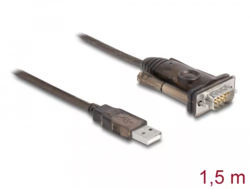 Delock Adapter A-típusú USB 2.0 - 1 x soros RS-232 D-Sub 9 tűs apa csavarokkal 1,5 m (DL-62646)