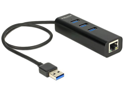 Delock USB 3.0-s elosztó 3 porttal + 1 Gigabit LAN-port 10/100/1000 Mb/s