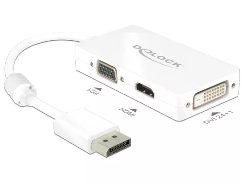 Delock Adapter Displayport 1.1-dugós csatlakozó > VGA / HDMI / DVI-csatlakozóhüvely passzív fehér (DL-62655)