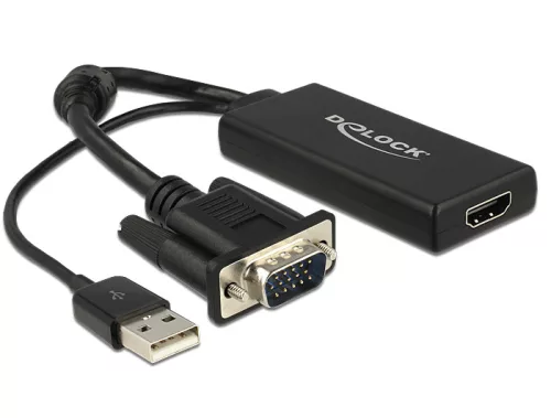 Delock VGA HDMI adapter audió funkcióval fekete (DL-62668)