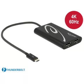   Delock Adapter Thunderbolt  3 csatlakozódugóval > 2 x Displayport csatlakozóhüvellyel 4K 60 Hz (DL-62708)
