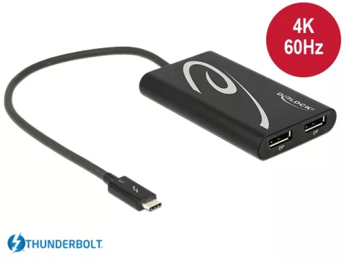 Delock Adapter Thunderbolt  3 csatlakozódugóval > 2 x Displayport csatlakozóhüvellyel 4K 60 Hz (DL-62708)