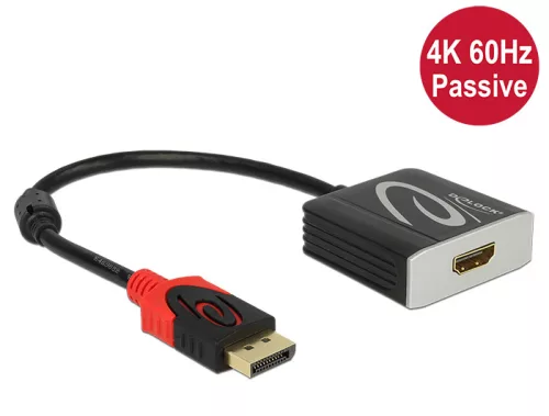 Delock Adapter Displayport 1.2-dugós csatlakozó > HDMI-csatlakozóhüvely 4K 60 Hz passzív fekete (DL-62719)