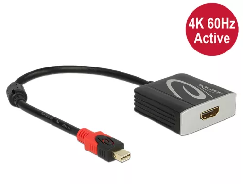 Delock Adapter mini Displayport 1.2-dugós csatlakozó > HDMI-csatlakozóhüvely 4K 60 Hz aktív (DL-62735)