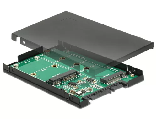 Delock 2.5 -os SATA-átalakító, 22 tus > 1 x M.2 B-kulcs nyílás + 1 x mSATA - 9,5 mm (DL-62866)